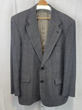 RBM Mens Silk Suit Jacket Sport Coat Two Button Lined Textured Gray Size 44R